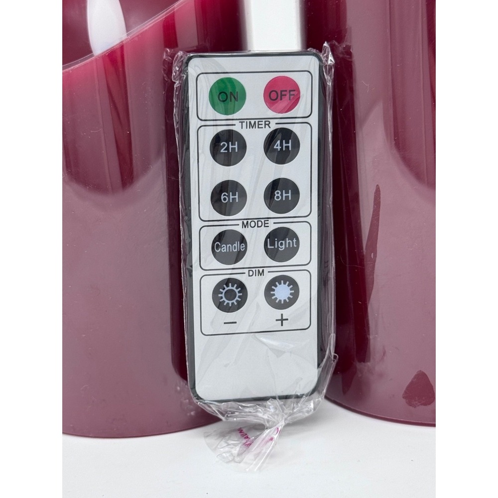 Set of 2 Flameless Flicker LED Pillar Wax Candles with Remote 5" 6" Burgundy Red - Picture 6 of 16